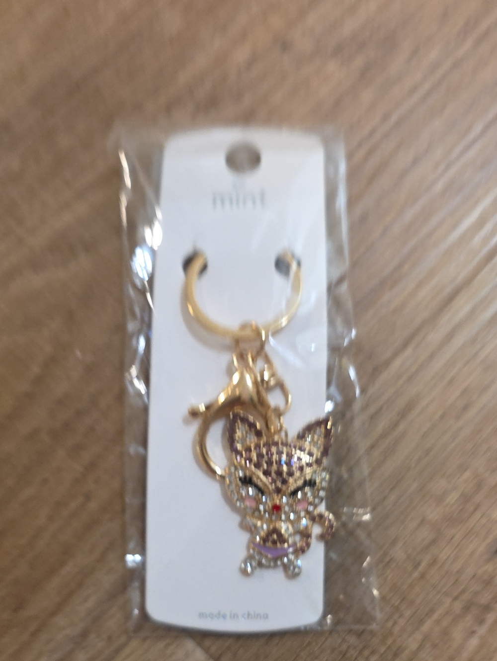 Gold Cat Crystal Keychain Charm - Women Accessories